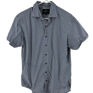 Rodd & Gunn Sports Fit Mens Short Sleeve Button Up Shirt Blue White Dog Print‎ M